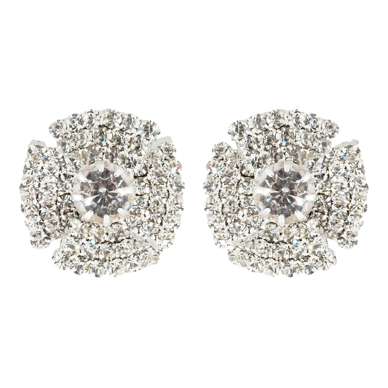 Серьги пусеты Цветочки со стразами фото №1