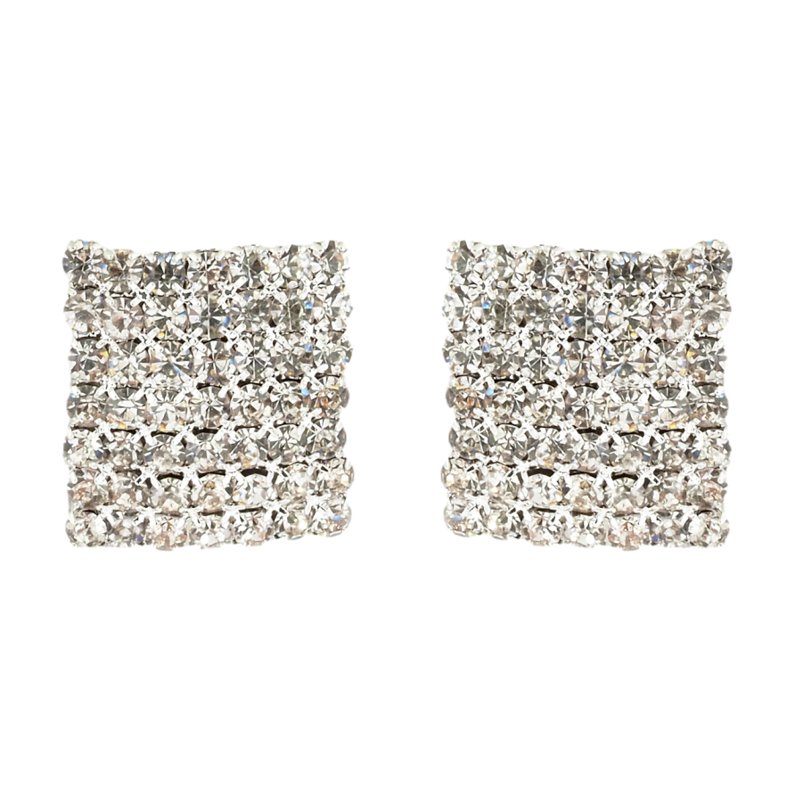 Сережки пусети Квадрати зі стразами 16х17мм фото №1