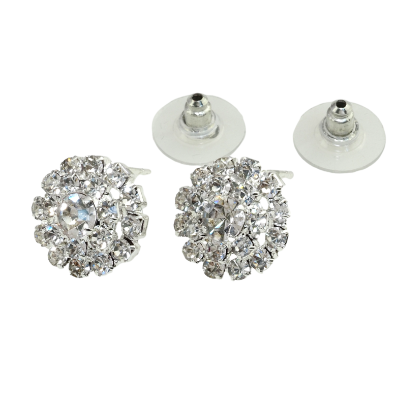 Серьги пусеты Цветочки со стразами ø 15мм фото №3