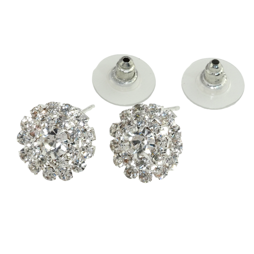 Сережки пусети Квіточки зі стразами ø 14мм фото №1