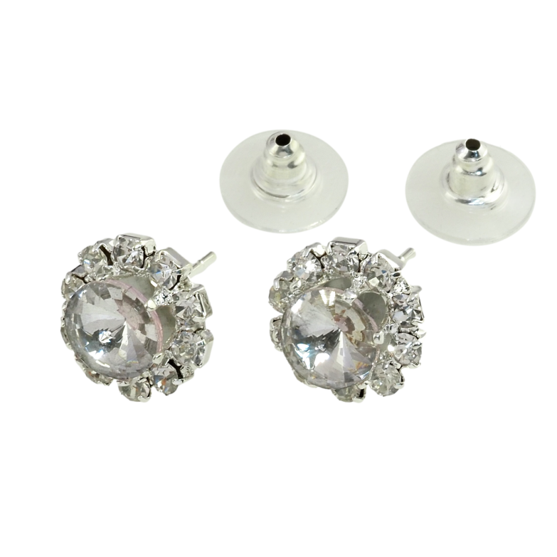 Сережки пусети Квіточки зі стразами ø 13мм фото №1 Сережки пусети Квіточки зі стразами ø 13мм фото №1