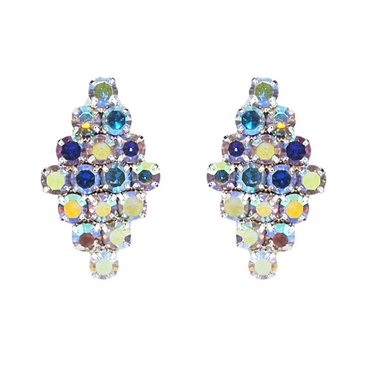 Сережки пусети Ромби з райдужними стразами фото №6