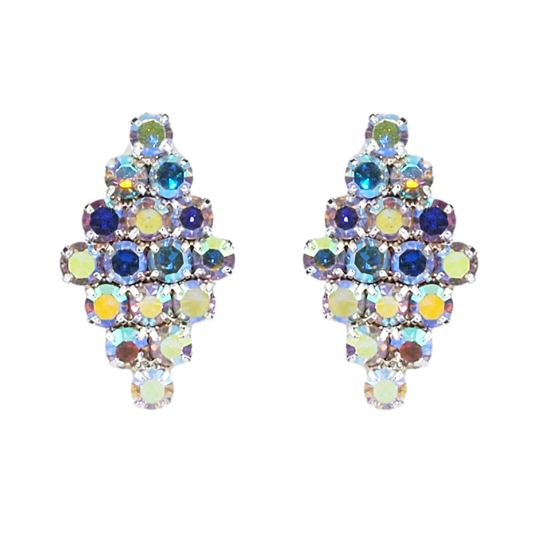 Серьги пусеты Ромбы с радужными стразами фото №1