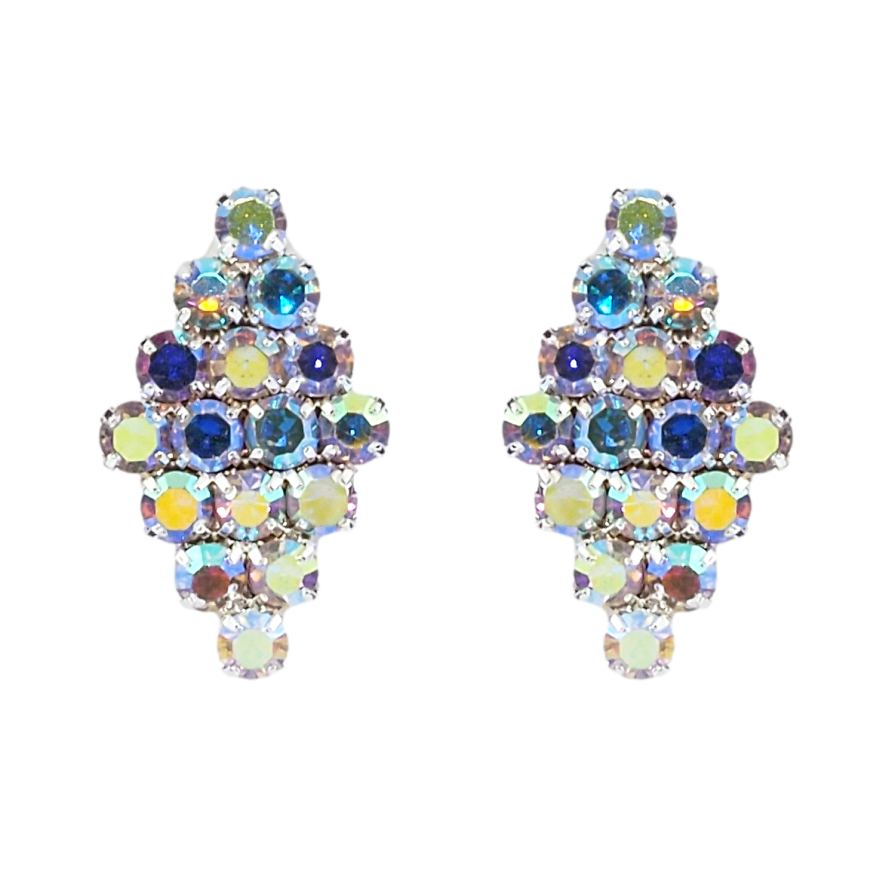 Серьги пусеты Ромбы с радужными стразами фото №1