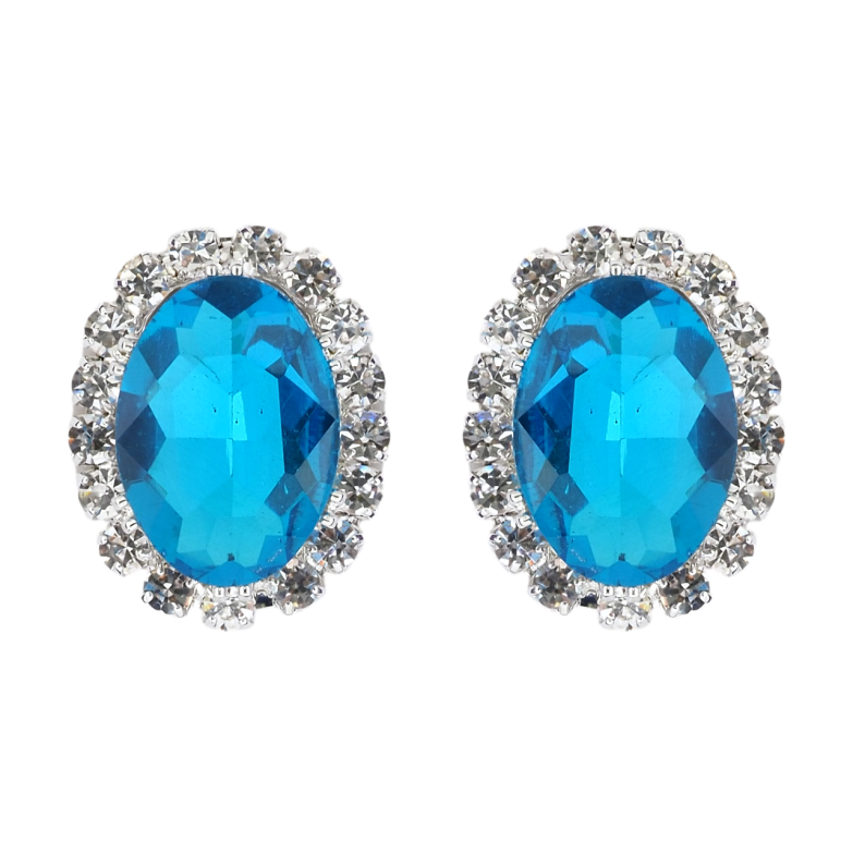 Сережки пусети Блакитні кристали в обрамленні страз фото №1