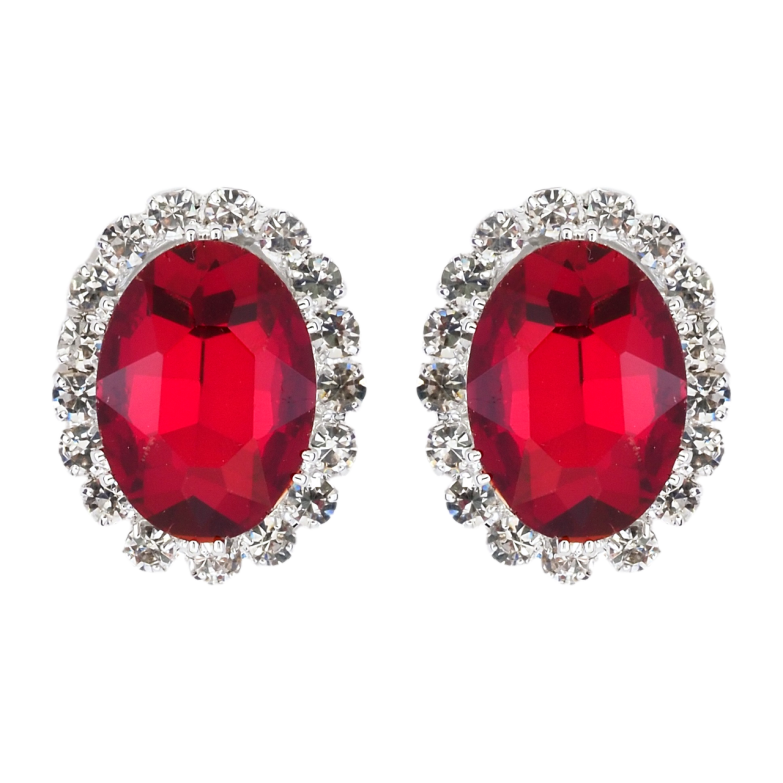 Серьги пусеты Красные кристаллы в обрамлении страз фото №1