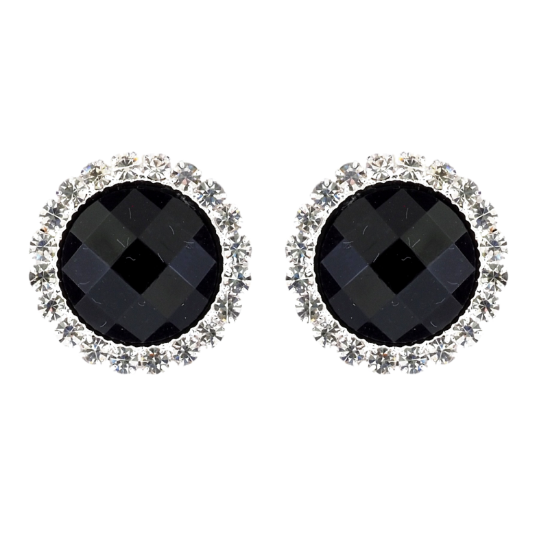 Сережки пусети Чорний кристал в обрамленні страз ø 19мм фото №1