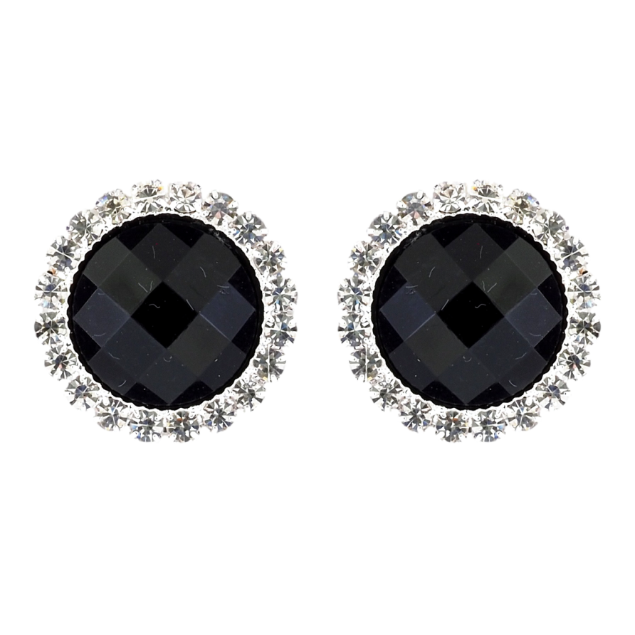 Сережки пусети Чорний кристал в обрамленні страз ø 19мм фото №1