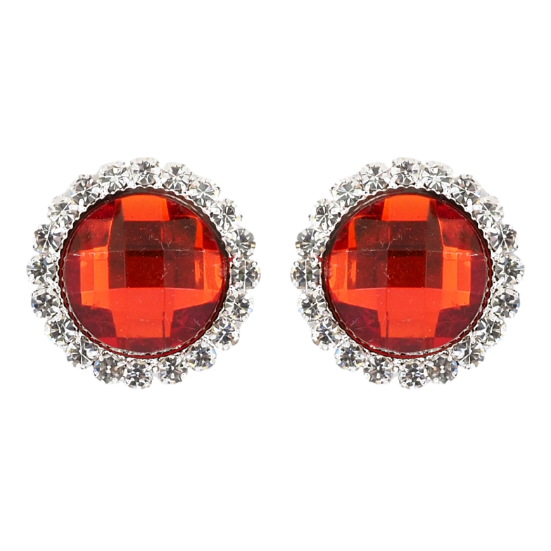 Сережки пусети Червоний кристал в обрамленні страз ø 19мм фото №4