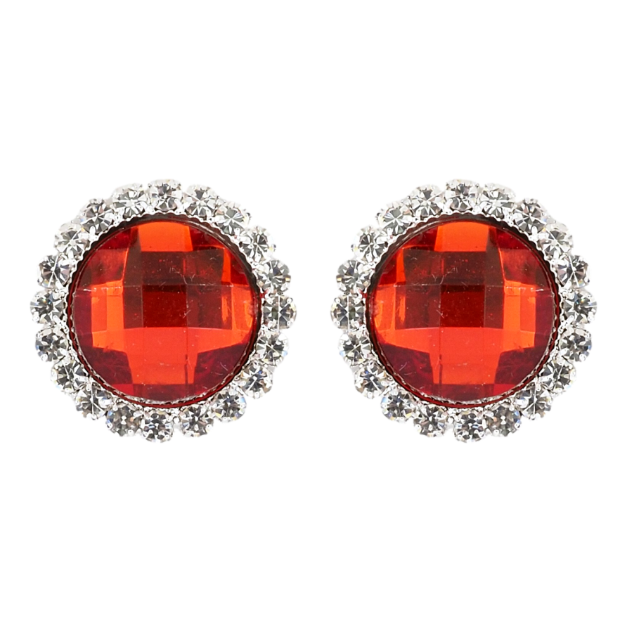 Сережки пусети Червоний кристал в обрамленні страз ø 19мм фото №1