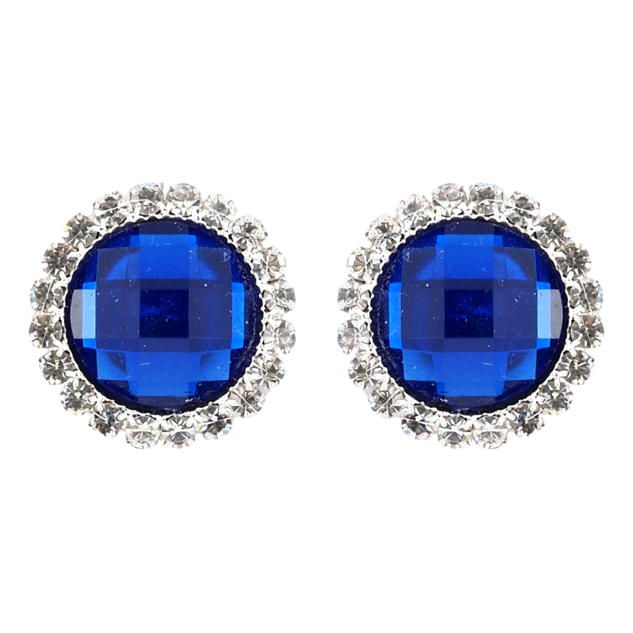 Сережки пусети Синій кристал в обрамленні страз ø 19мм фото №1