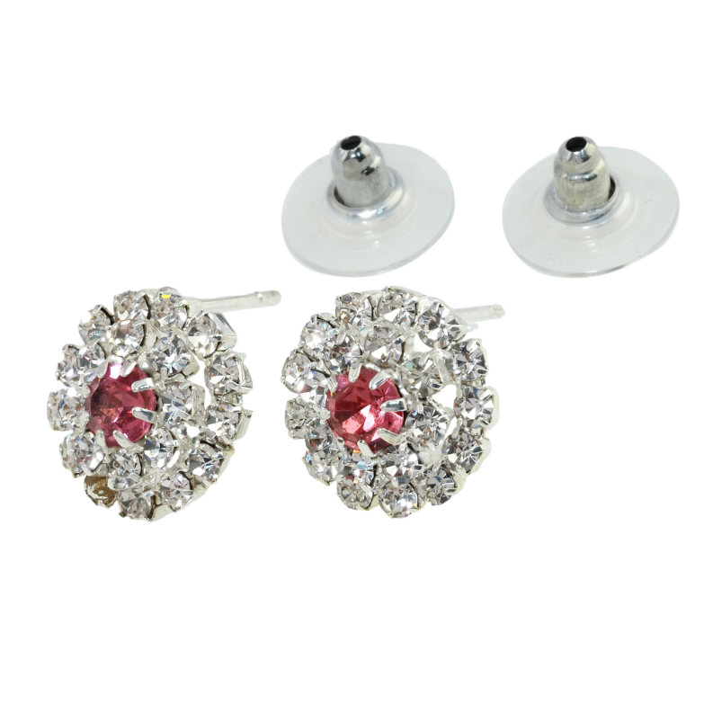 Сережки пусети Кола з рожевими кристалами та стразами ø 14мм фото №11