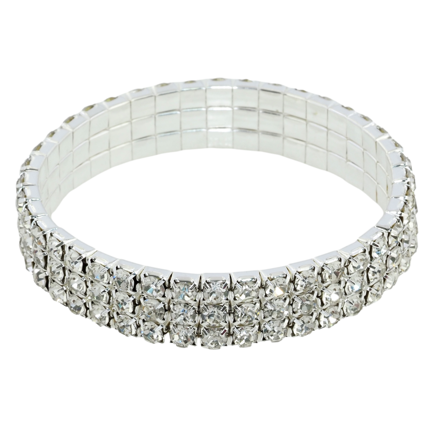 Браслет на резинке стекло Дорожка кристаллов в 3 ряда размер 15-21см х 11мм фото №1 Браслет на резинке стекло Дорожка кристаллов в 3 ряда размер 15-21см х 11мм фото №1