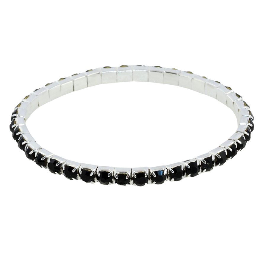 Браслет на резинке стекло Дорожка черных кристаллов размер 15-20см х 4мм фото №1