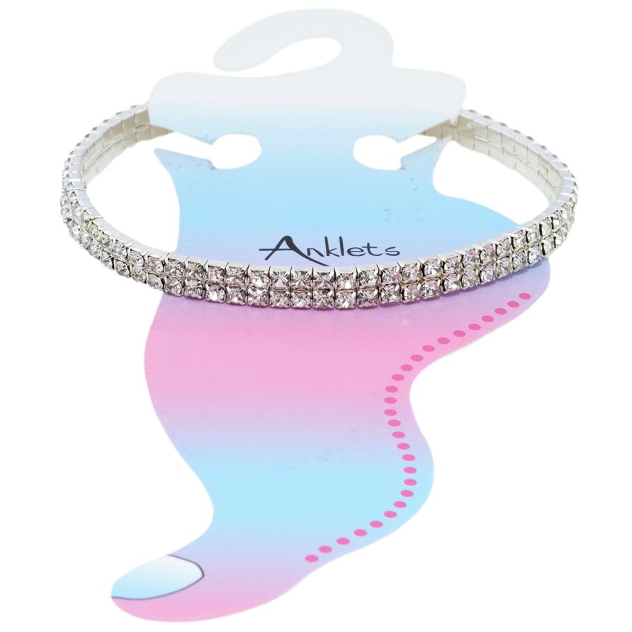 Браслет на ногу Доріжка кристалів у 2 ряди на гумці розмір 21-32см х 6мм фото №1