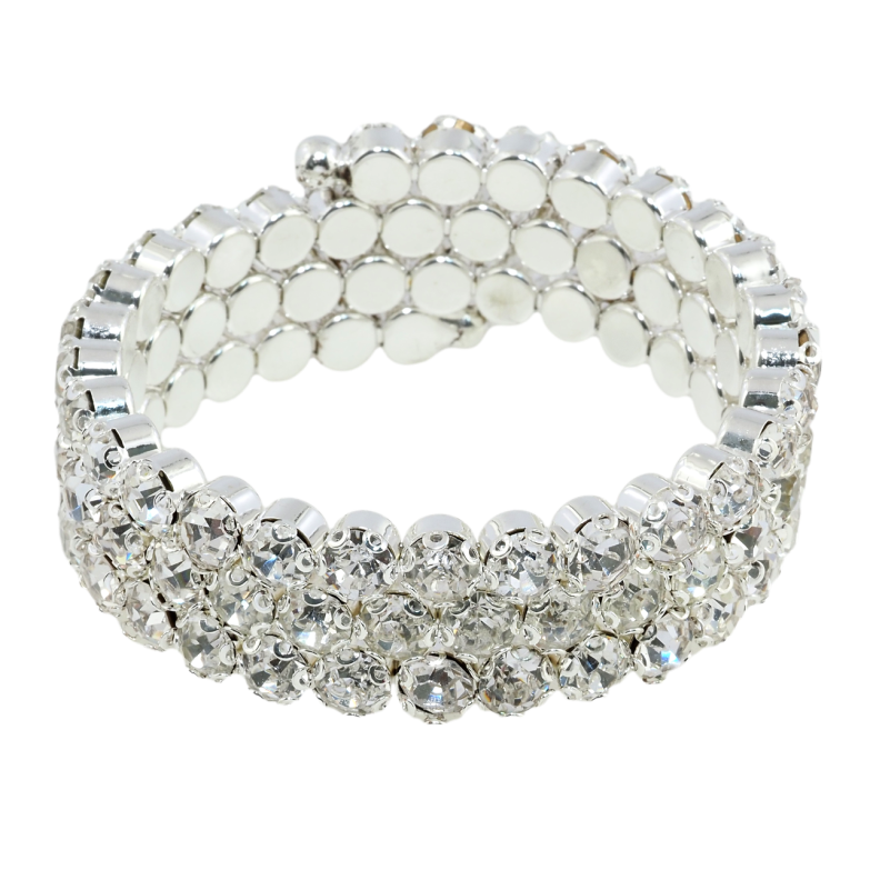 Браслет пружинка Дорожки кристаллов в 3 ряда ø 5,5см х 20мм, свободный размер фото №1