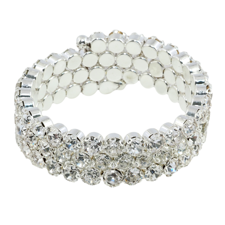 Браслет пружинка Дорожки кристаллов в 3 ряда ø 5,5см х 20мм, свободный размер фото №1