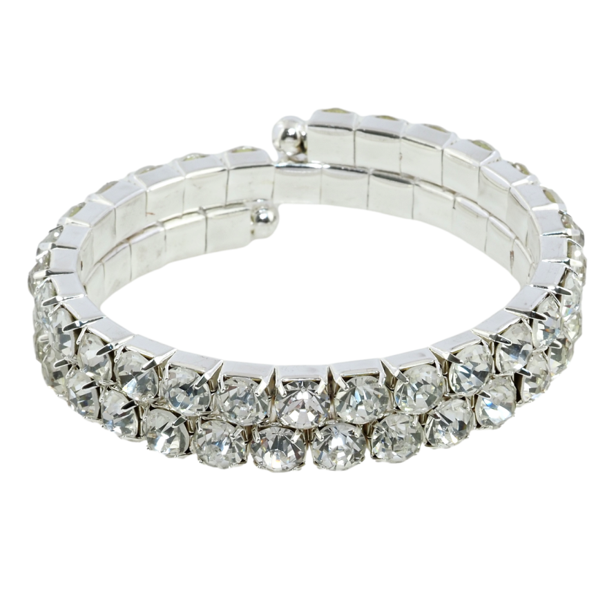 Браслет пружинка Дорожки крупных страз в 2 ряда ø 5см; шир. 12мм, свободный размер фото №1