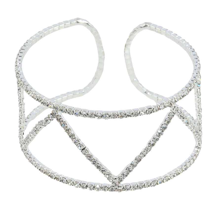 Браслет Широкий с орнаментом стразами шир. 34мм, свободный размер фото №1