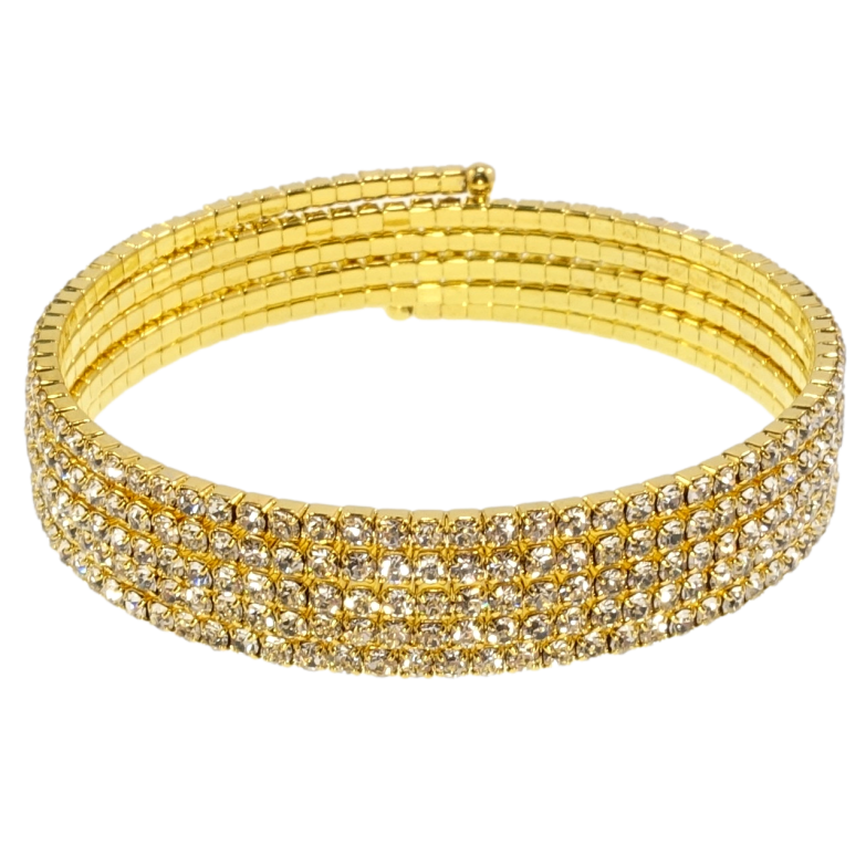 Браслет пружинка Дорожка страз в 5 рядов ø 5см; шир. 11мм, свободный размер фото №11