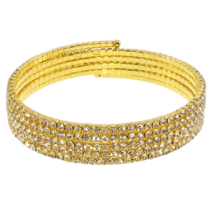 Браслет пружинка Дорожка страз в 5 рядов ø 5см; шир. 11мм, свободный размер фото №1