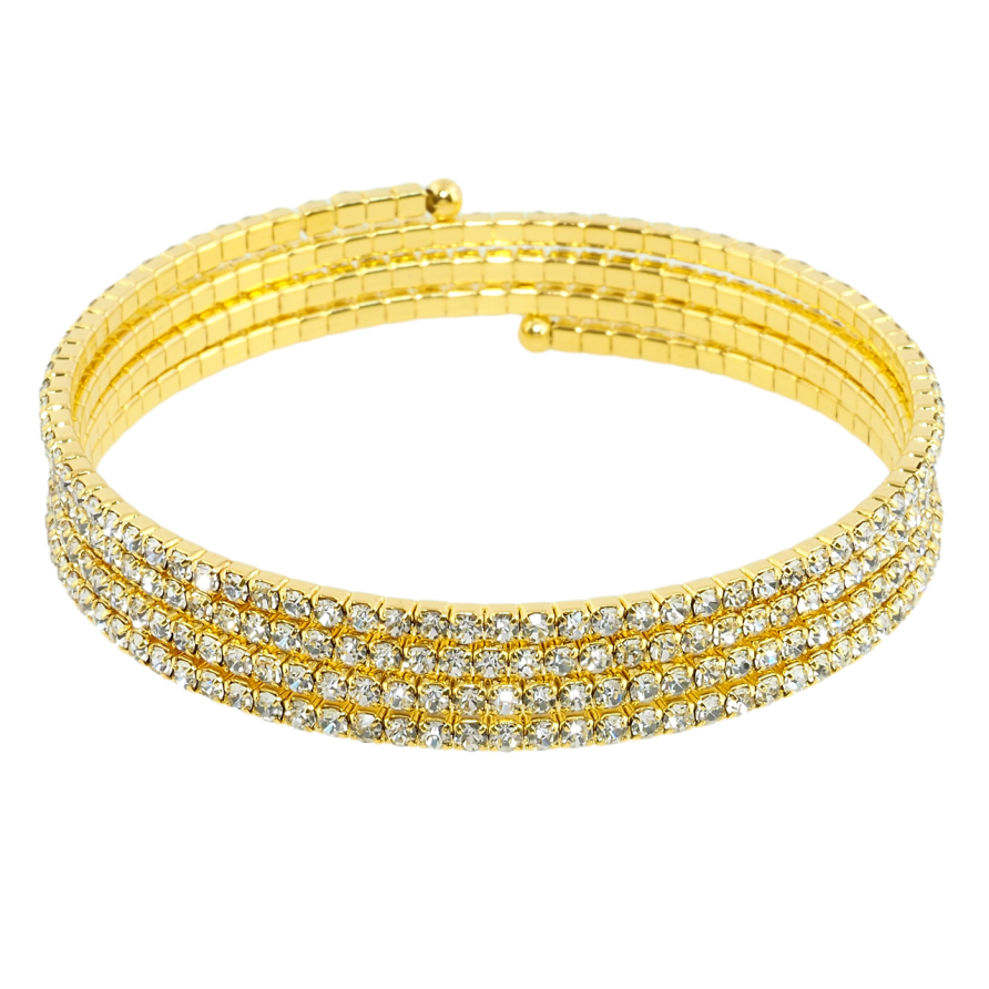 Браслет пружинка Дорожка страз в 4 ряда ø 5см; шир. 9мм, свободный размер фото №1