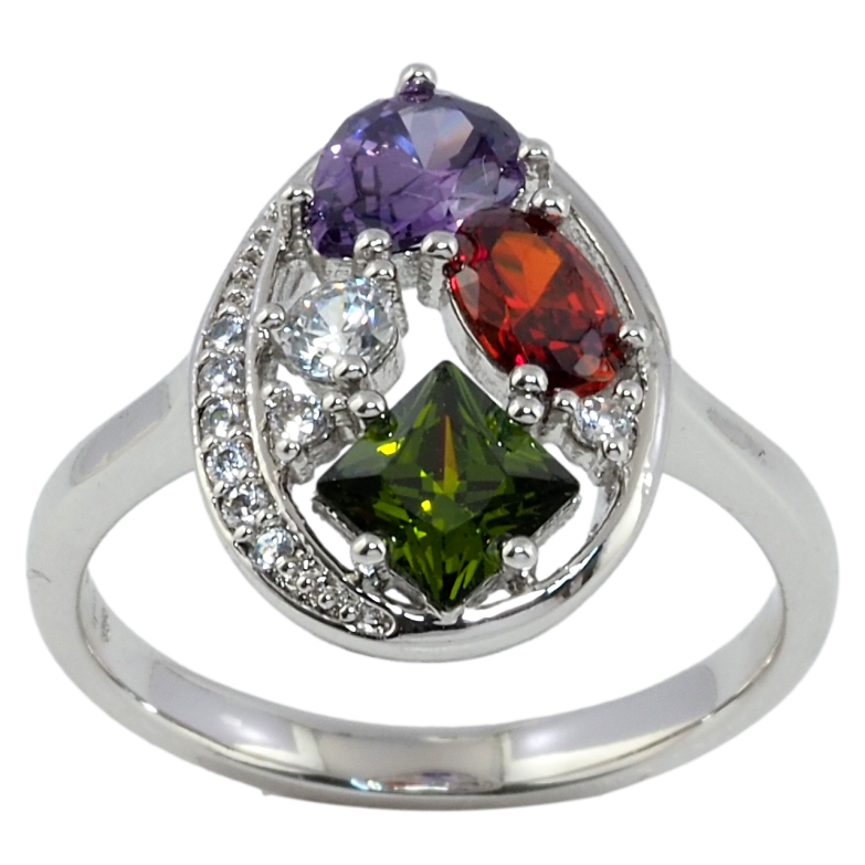 Каблучка Xuping Родій Крапля з розсипом кольорових кристалів фото №21