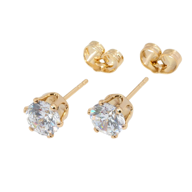 Серьги Xuping Позолота 18K пусеты Фианиты в 6-ти крапановой оправе ø 7мм фото №7