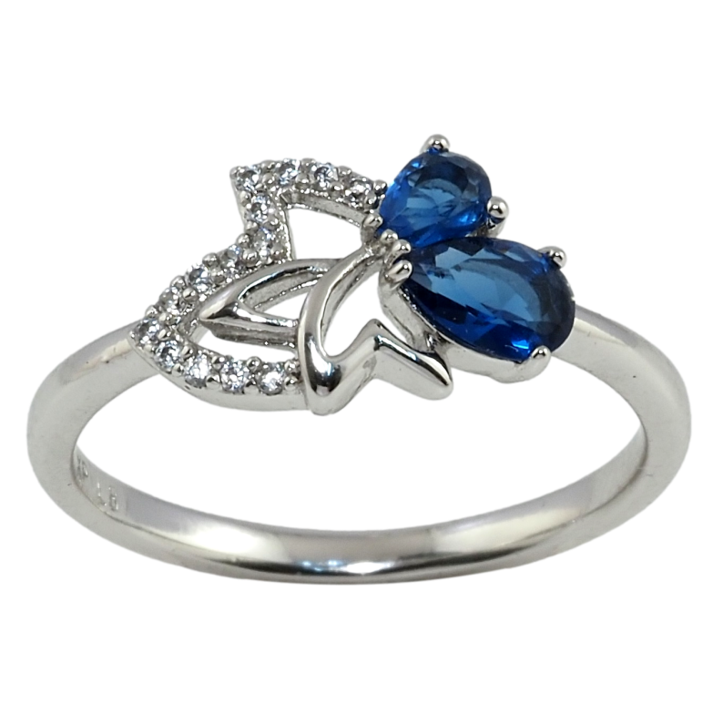 Кольцо Xuping Родий Живописность с синими кристаллами фото №4