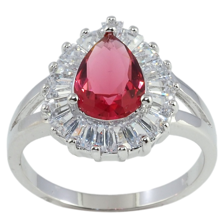 Каблучка Xuping Родій Вставка Малиновий Кристал Крапля з Окантовкою фото №6