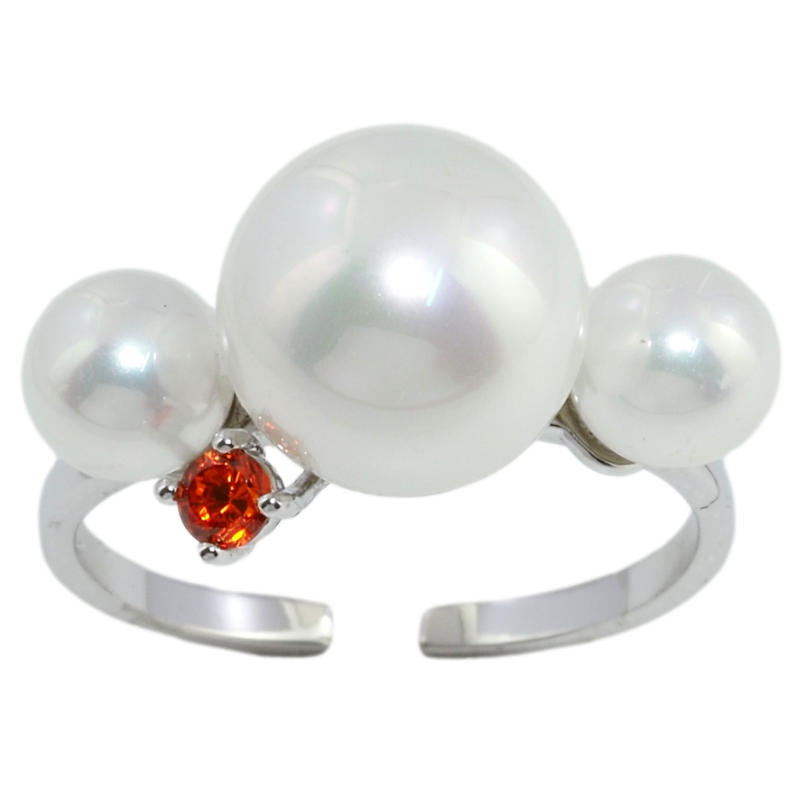 Каблучка Xuping Родій Три Перлини та Червоний Кристал фото №1