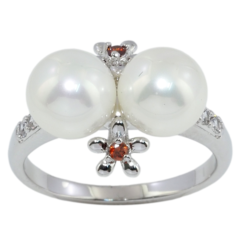 Кольцо Xuping Родий Цветы и Жемчужины Парный Узор ø 8мм фото №1