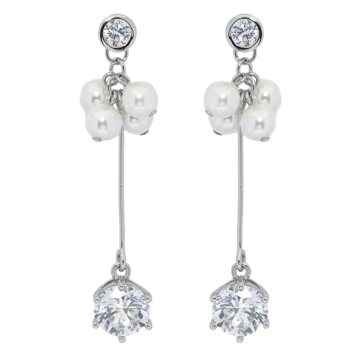 Сережки Xuping Родій пусети Грона перлинних намистин з фіанітом фото №14