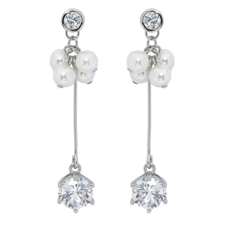 Сережки Xuping Родій пусети Грона перлинних намистин з фіанітом фото №1