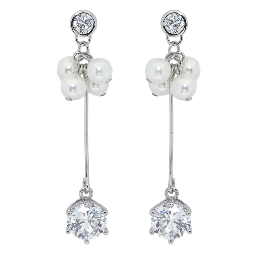 Сережки Xuping Родій пусети Грона перлинних намистин з фіанітом фото №1