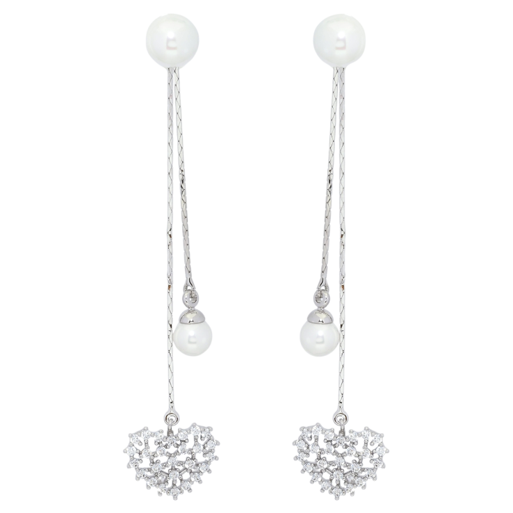 Сережки Xuping Родій пусети Перлинні підвіски із серцем ø 8мм, 2 в 1 фото №23