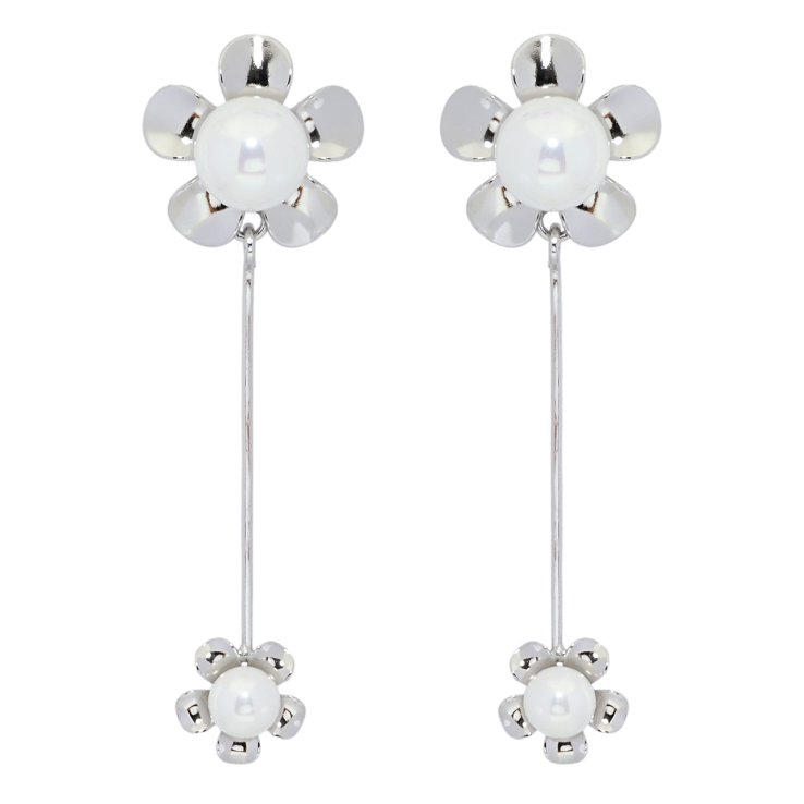 Серьги Xuping Родий пусеты Цветочные подвески с жемчужинами фото №8