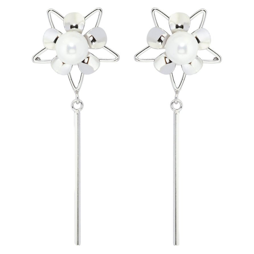 Сережки Xuping Родій пусети Квіткові підвіски з перлинами фото №1