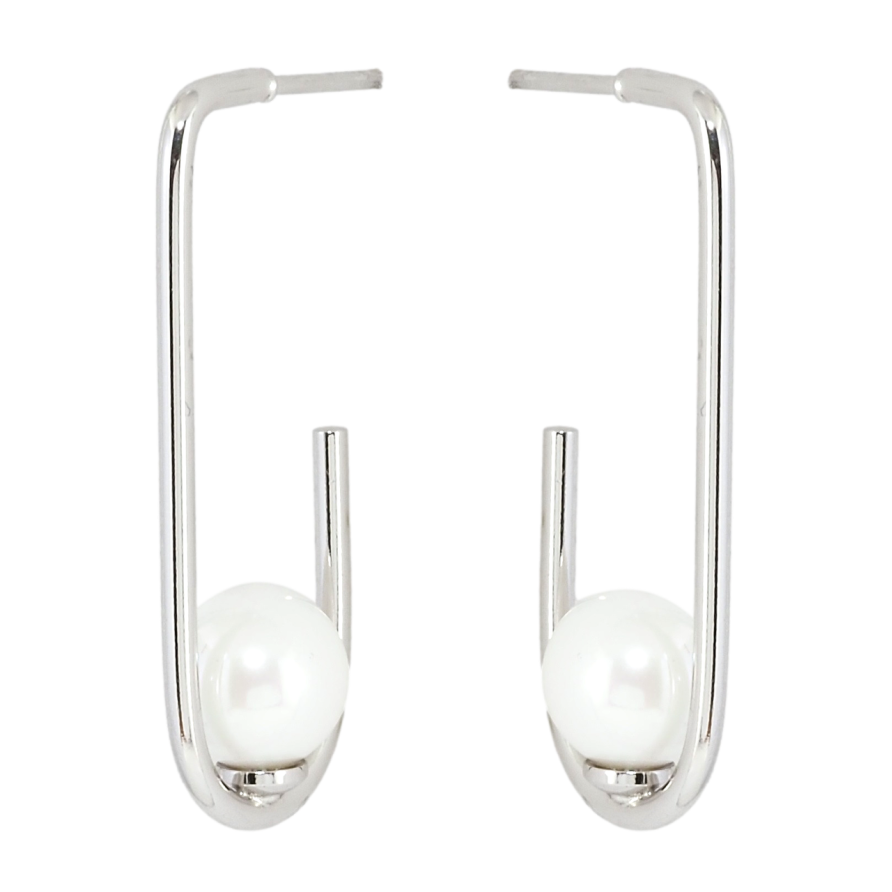 Серьги Xuping Родий пусеты Петельки с жемчужинами фото №1