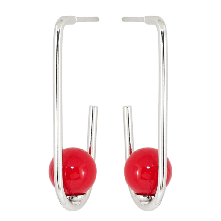 Серьги Xuping Родий пусеты Петельки с красными шариками фото №20