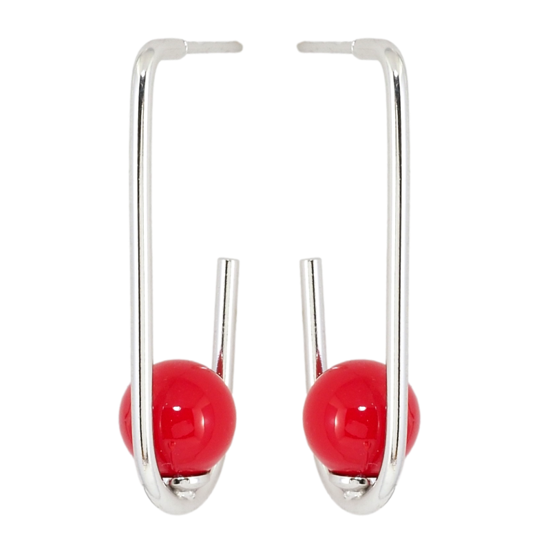 Серьги Xuping Родий пусеты Петельки с красными шариками фото №2