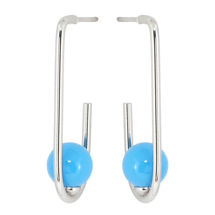 Серьги Xuping Родий пусеты Петельки с голубыми шариками фото №22