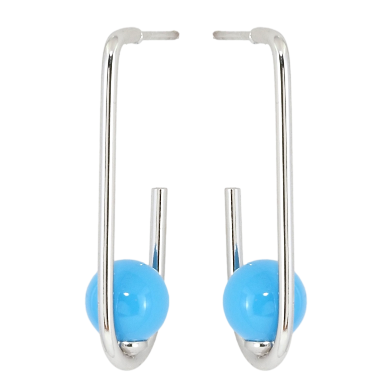 Серьги Xuping Родий пусеты Петельки с голубыми шариками фото №4