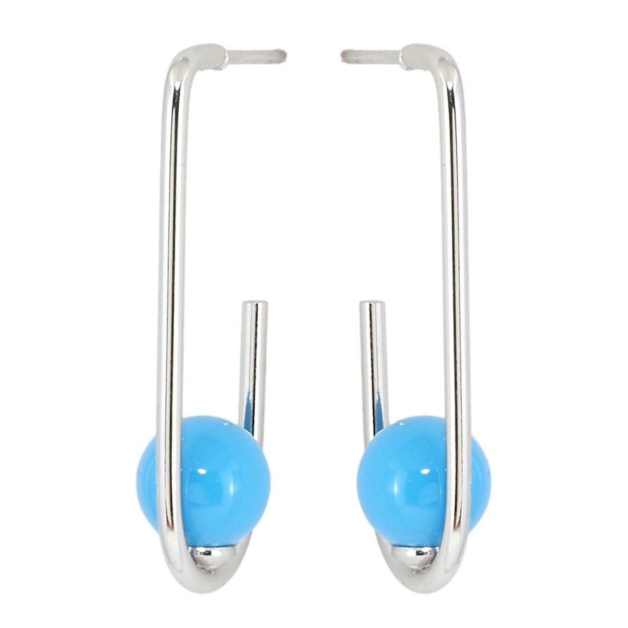 Серьги Xuping Родий пусеты Петельки с голубыми шариками фото №1