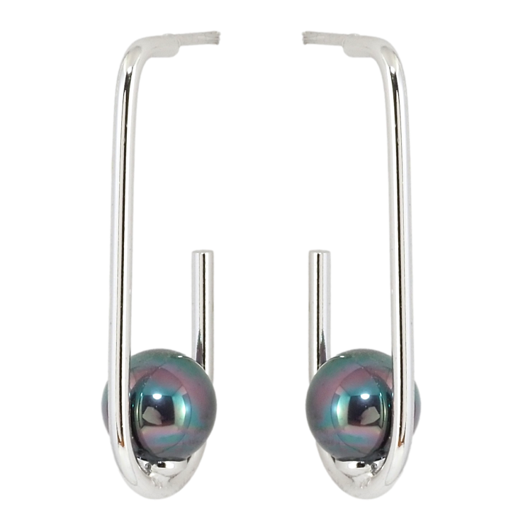 Серьги Xuping Родий пусеты Петельки с черными жемчужинами фото №19