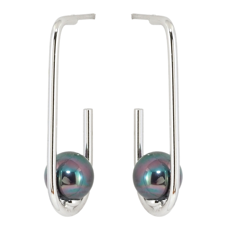 Сережки Xuping Родій пусети Петельки з чорними перлинами фото №9