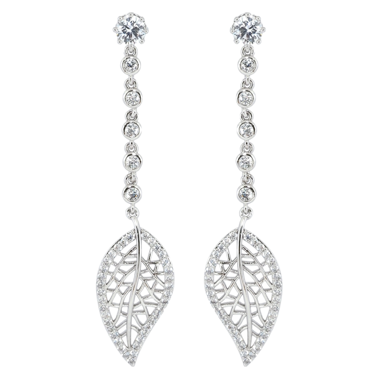 Серьги Xuping Родий пусеты Резные листики на дорожке циркония фото №18