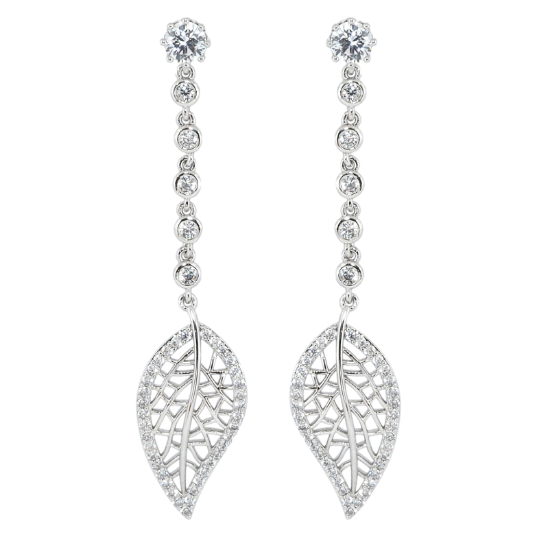 Серьги Xuping Родий пусеты Резные листики на дорожке циркония фото №2