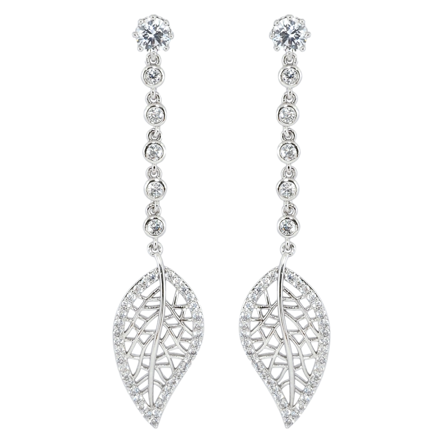 Серьги Xuping Родий пусеты Резные листики на дорожке циркония фото №1