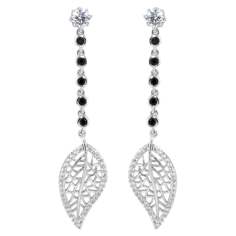 Сережки Xuping Родій пусети Різьблені листочки на доріжці чорного цирконію фото №2